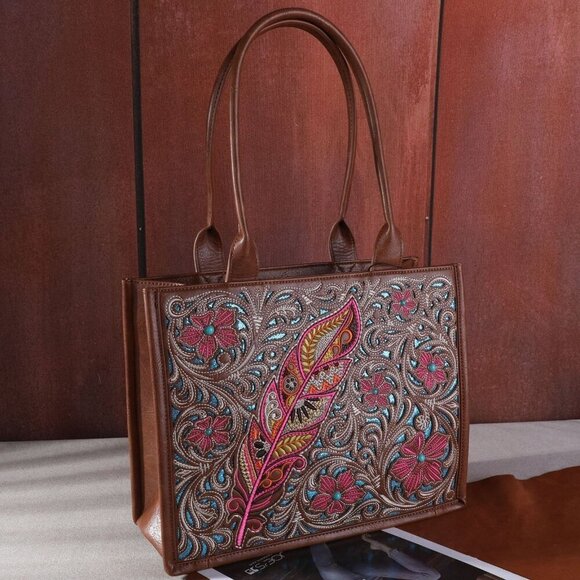 Handbags - Montana West Embroidered Floral Cut-out Collection Concealed Carry Tote
